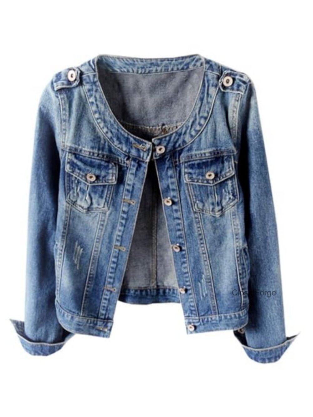 Collarless Button Down Long Sleeve Casual Western Denim Jacket Country Outfits